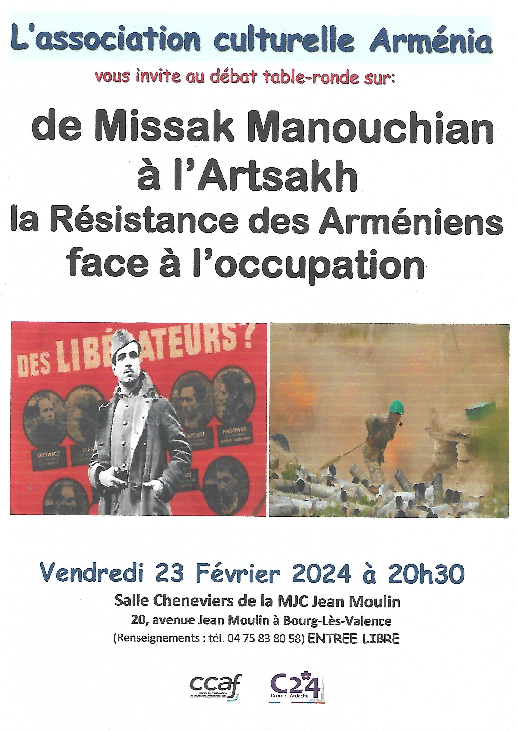 Débat d’« Arménia » ce vendredi 23 février à Bourg-Lès-Valence : de Manouchian à l’Artsakh, la Résistance des Arméniens face à l’occupation