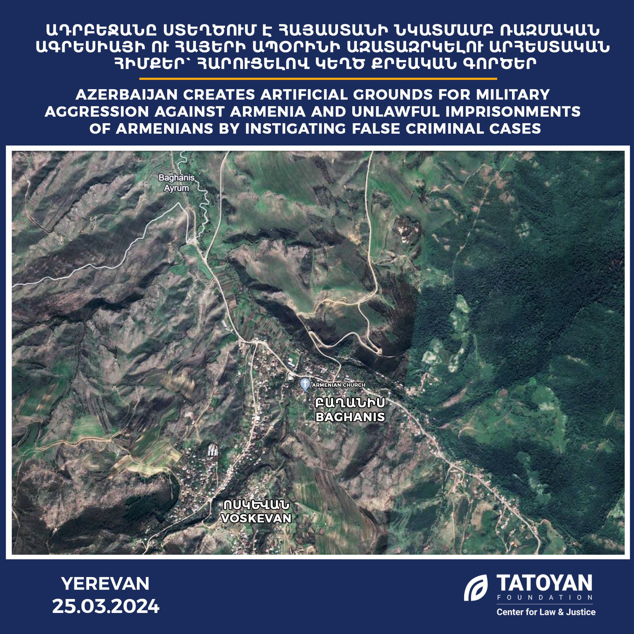 L&rsquo;Azerbaïdjan crée un terrain artificiel pour une agression militaire contre l&rsquo;Arménie et l’emprisonnement illégal d&rsquo;Arméniens selon la Fondation Tatoyan