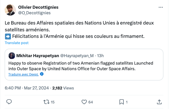 Les deux satellites arméniens enregistrés