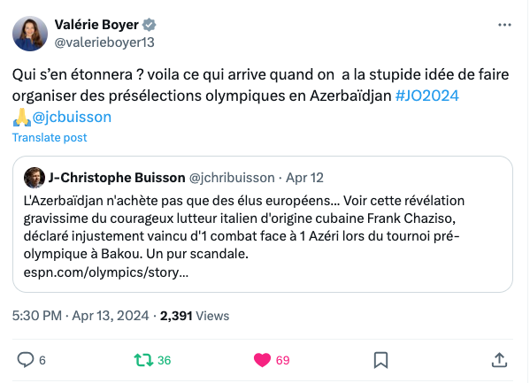 Stupide idée de faire organiser des présélections olympiques en Azerbaïdjan