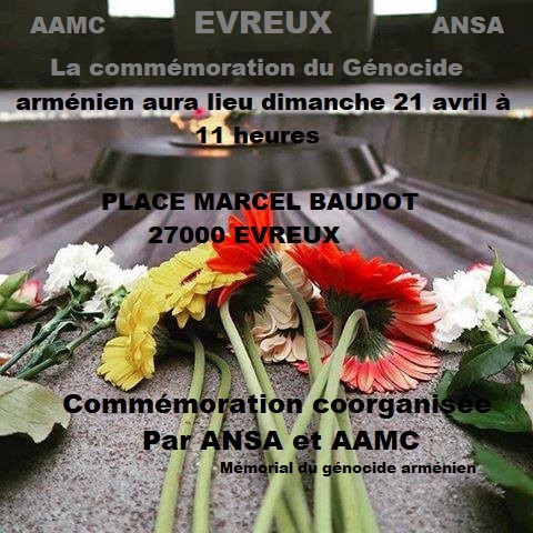 Evreux : Une Cérémonie de commémoration du Génocide arménien dimanche 21 avril à 11 heures