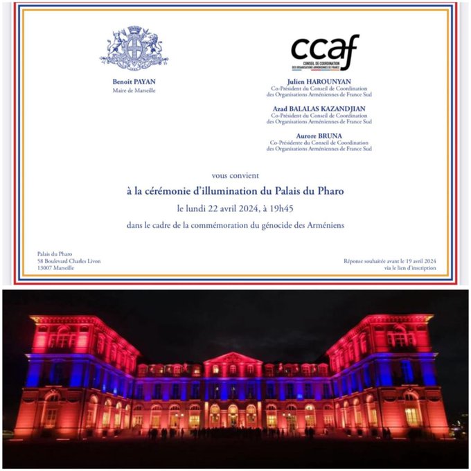 Illumination du Palais du Pharo le 22 avril à 19h45