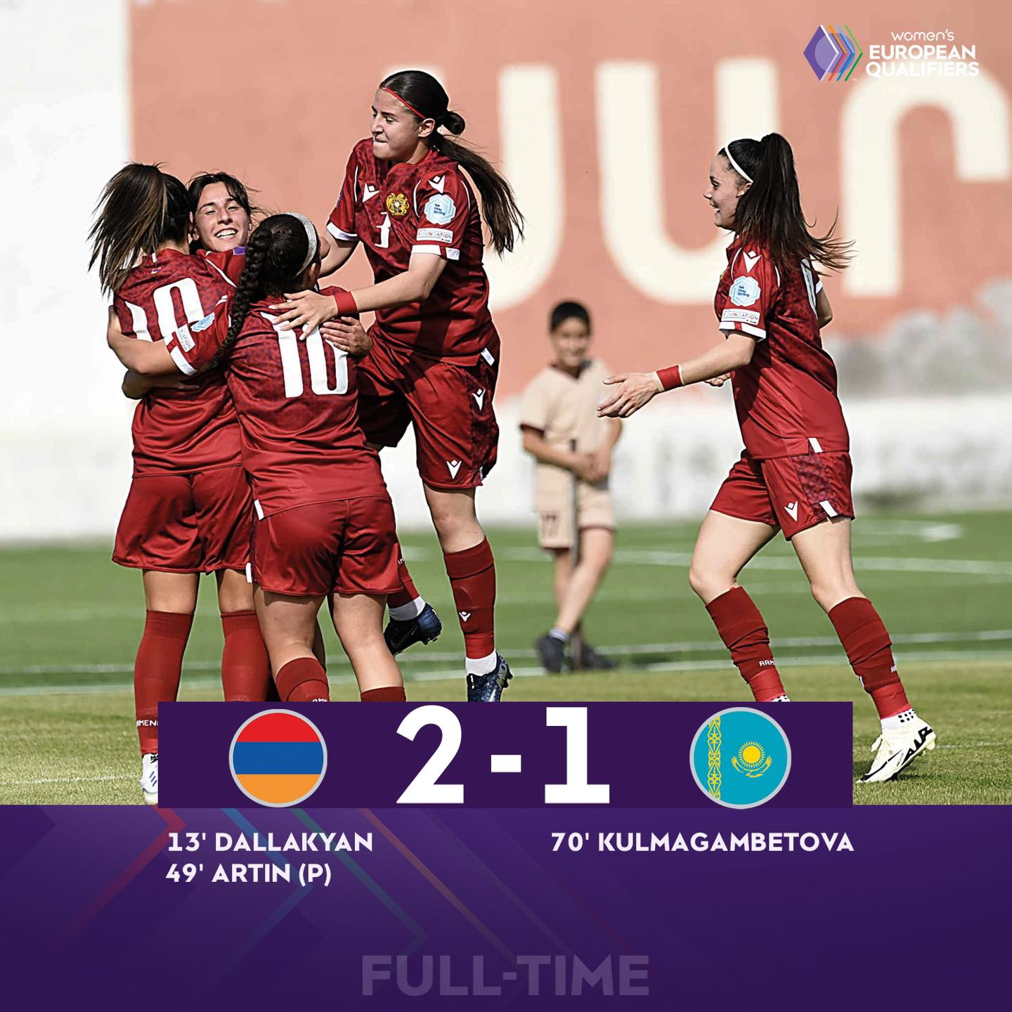 L’équipe d’Arménie féminine s’est imposée 2-1 face au Kazakhstan pour les qualifications de l’Euro 2025