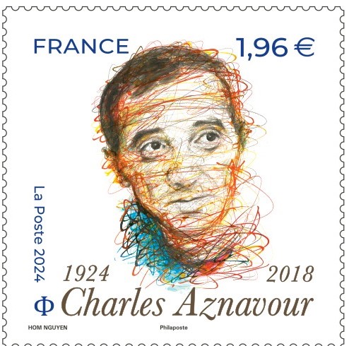 La Poste a procédé à l’émission d’un timbre-poste à l’occasion du 100ème anniversaire de Charles Aznavour