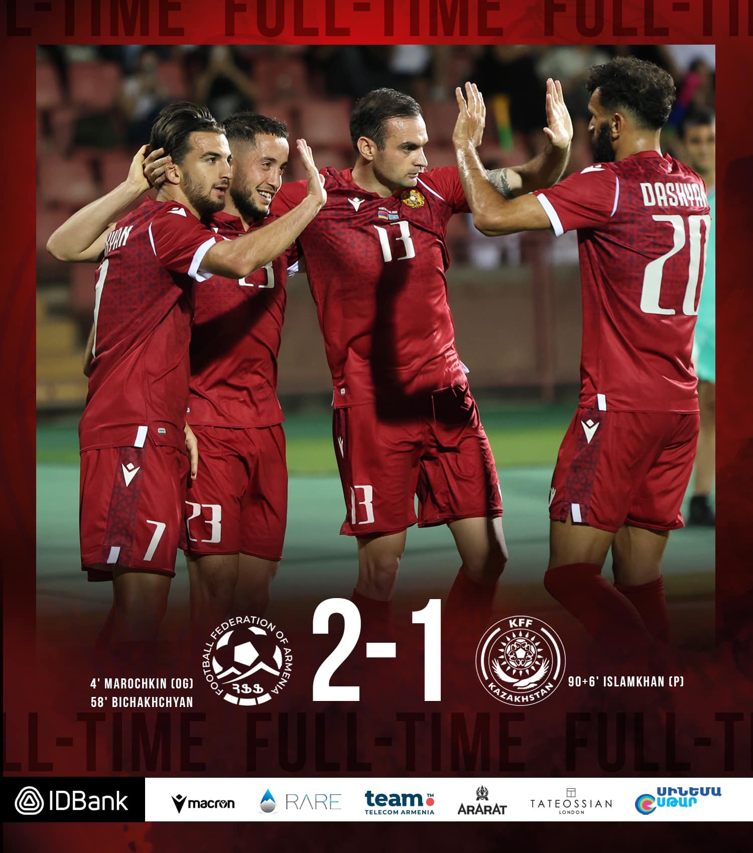 L&rsquo;équipe nationale d’Arménie s’impose 2-1 face au Kazakhstan ce soir à Yerevan en match amical