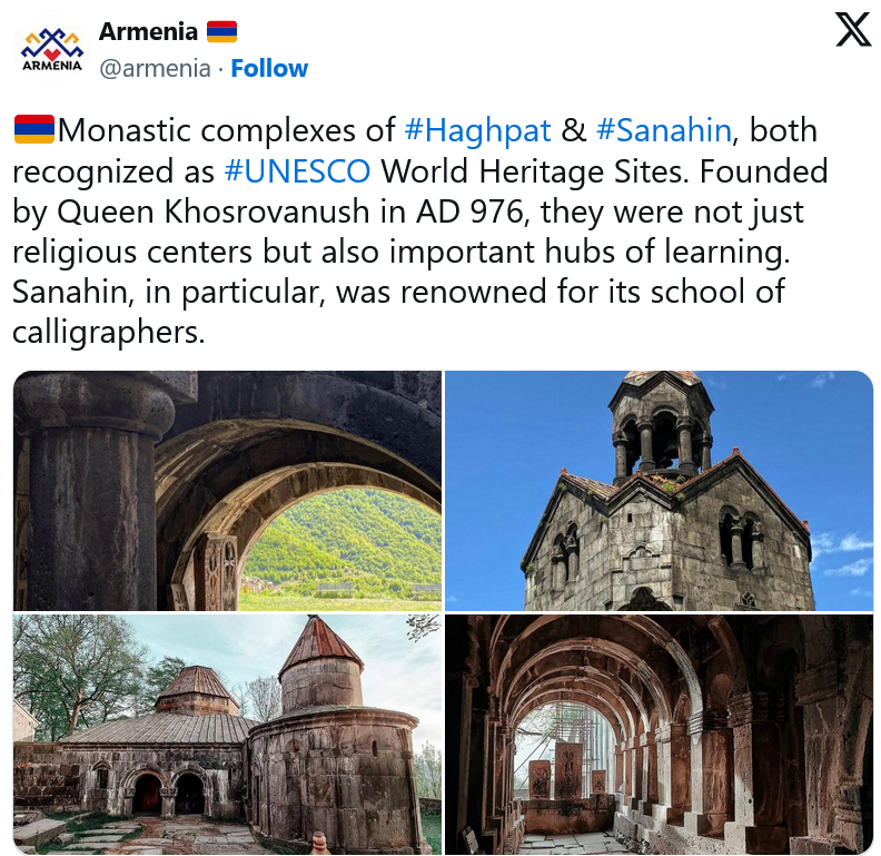 Monastères de Haghbat et de Sanahin reconnus comme sites du patrimoine mondial de l&rsquo;UNESCO
