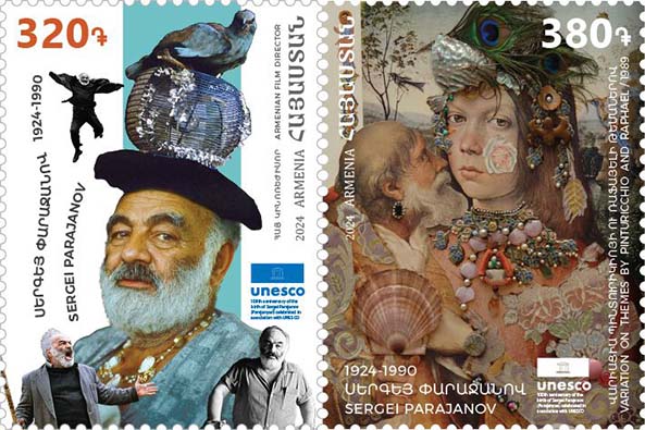 La poste d’Arménie a émis une série de deux timbres-poste sur Sergueï Paradjanov à l’occasion de son 100e anniversaire
