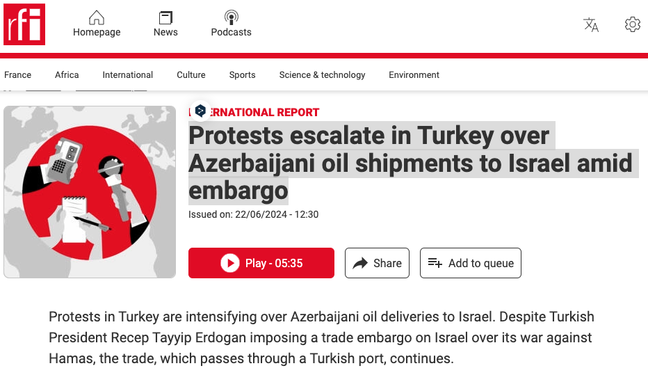 Les protestations s&rsquo;intensifient en Turquie à propos des livraisons de pétrole azerbaïdjanais à Israël dans le cadre de l’embargo