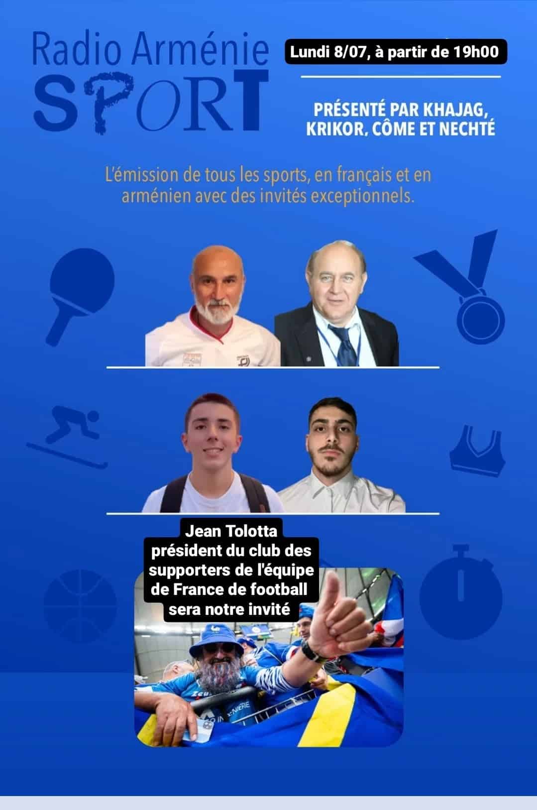 L&rsquo;émission Sport de Radio Arménie invite ce soir le président du club des supporters de l&rsquo;équipe de France