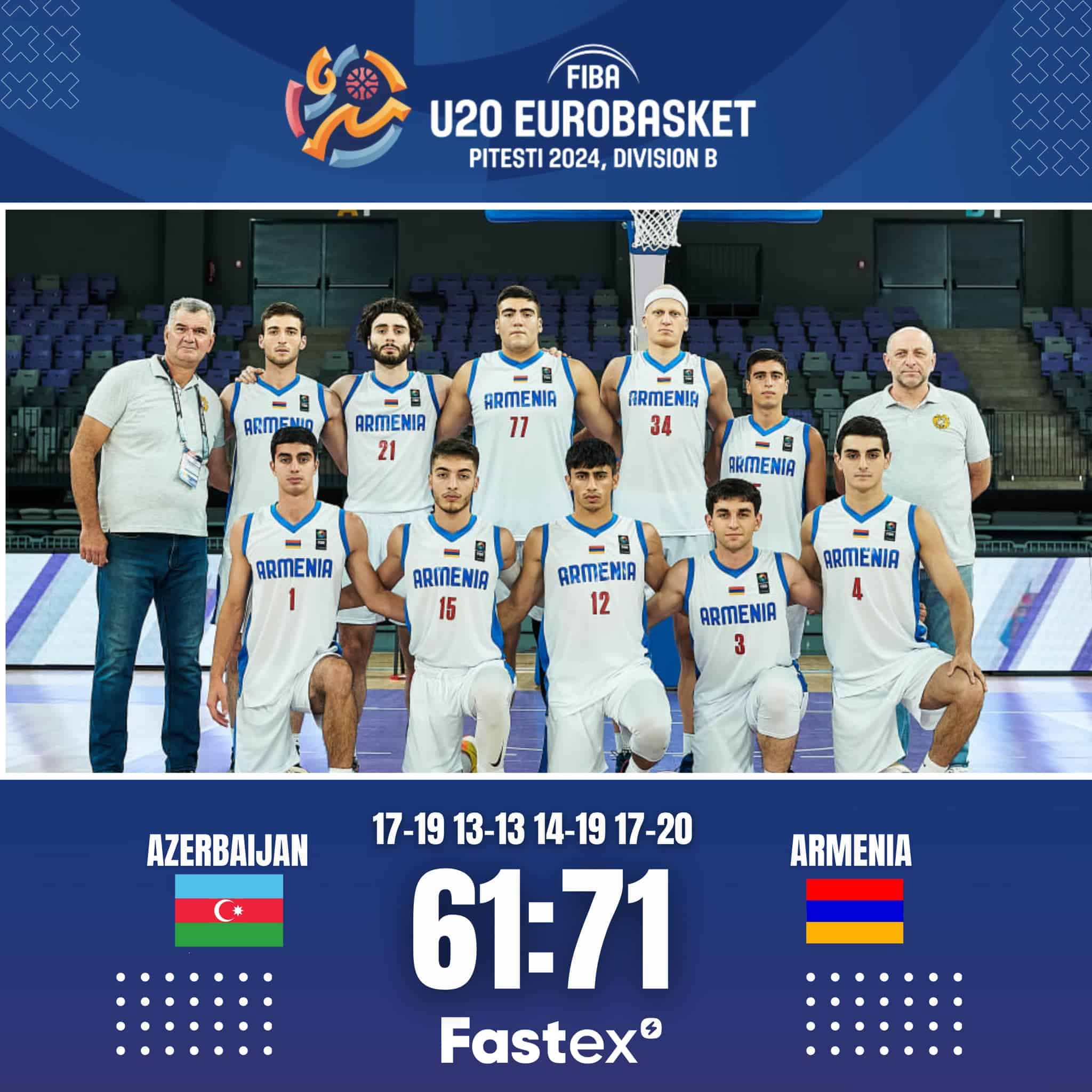 L&rsquo;équipe d’Arménie des U20 de basket-ball a battu l&rsquo;Azerbaïdjan 71 à 61