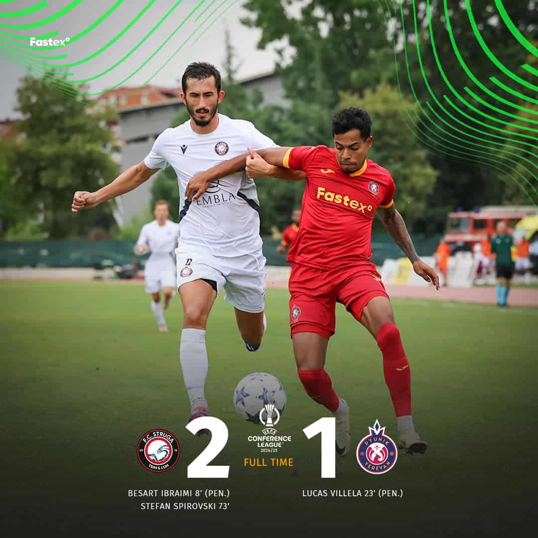 Réduit à 10 joueurs, Pyunik Yerevan a perdu contre Struga en match aller du 2ème tour de qualification de l’Europa League