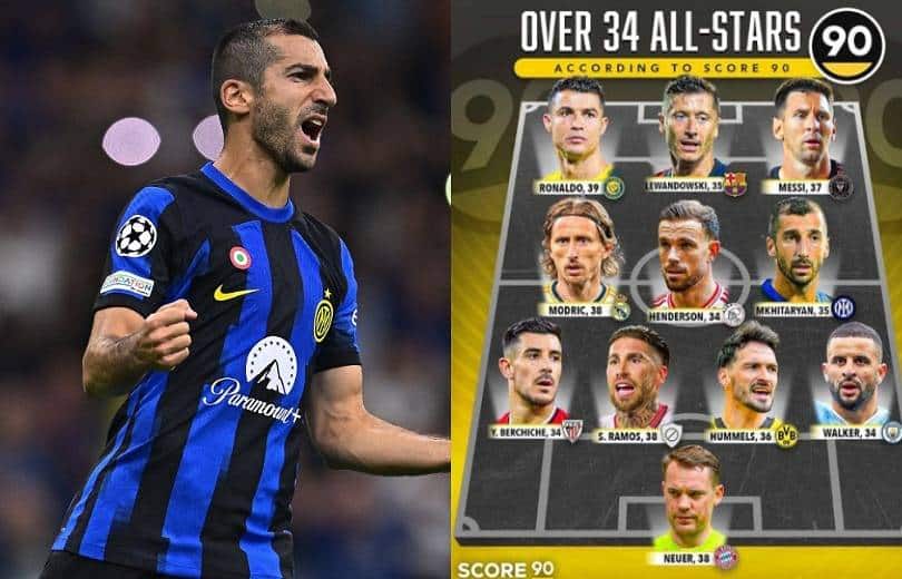 L’Arménien Henrikh Mkhitaryan est avec Messi et Ronaldo dans l&rsquo;équipe-type des meilleurs joueurs de plus de 34 ans