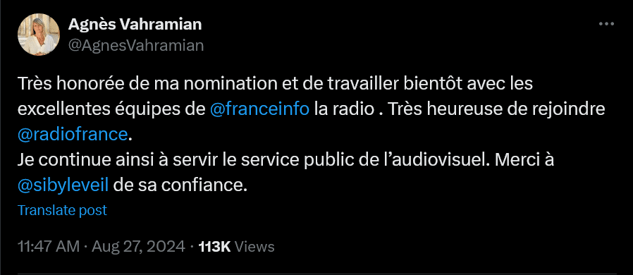 Agnès Vahramian quitte France Télévisions après 32 ans pour prendre la direction de la radio France Info