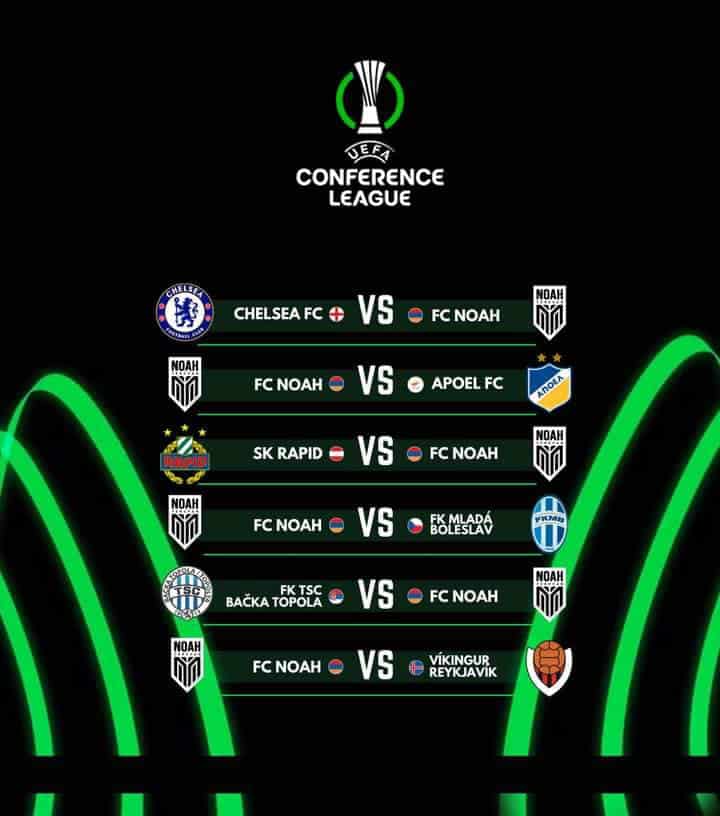 UEFA Conference League : Le calendrier des rencontres de Noah Yerevan qui jouera contre Chelsea le 7 novembre