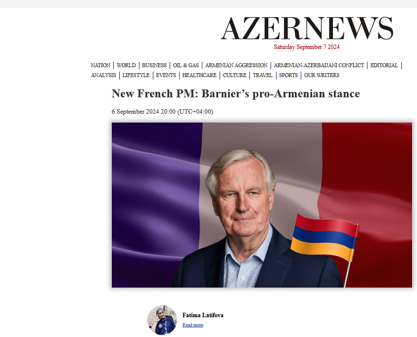 La nomination de Michel Barnier en tant que Premier ministre peu appréciée en Azerbaïdjan