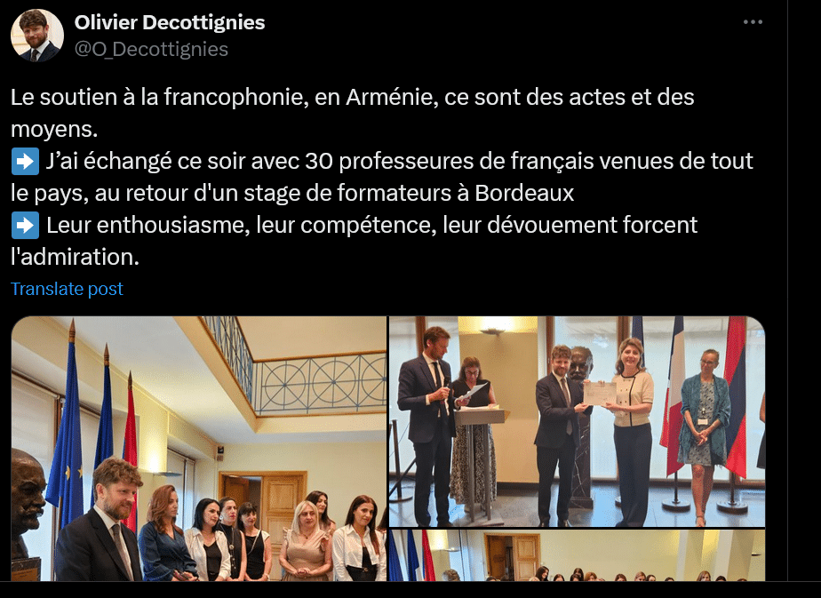 Le soutien à la francophonie, en Arménie, ce sont des actes et des moyens