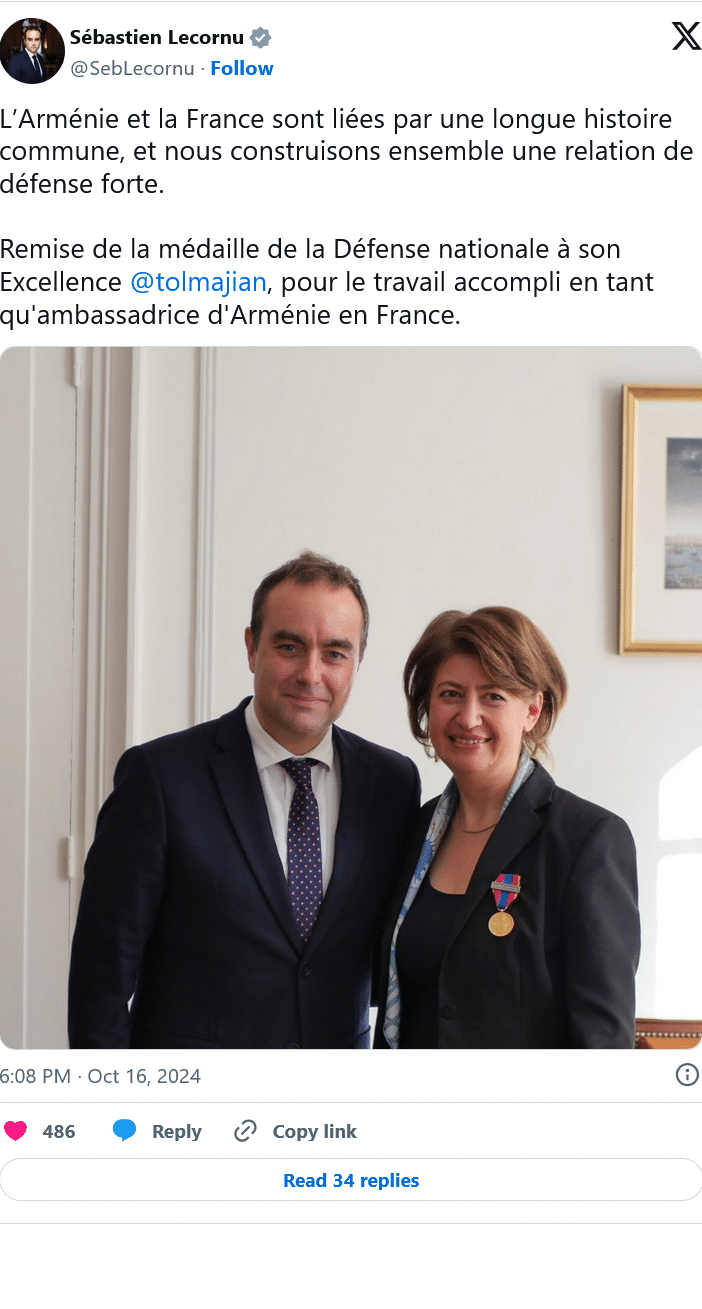 Remise de la médaille de la Défense nationale à son Excellence @tolmajian