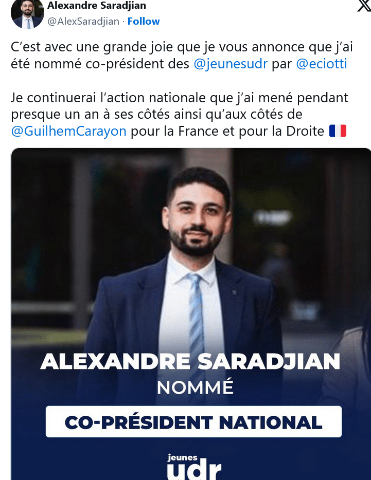 J’ai été nommé co-président des @jeunesudr  par @eciotti