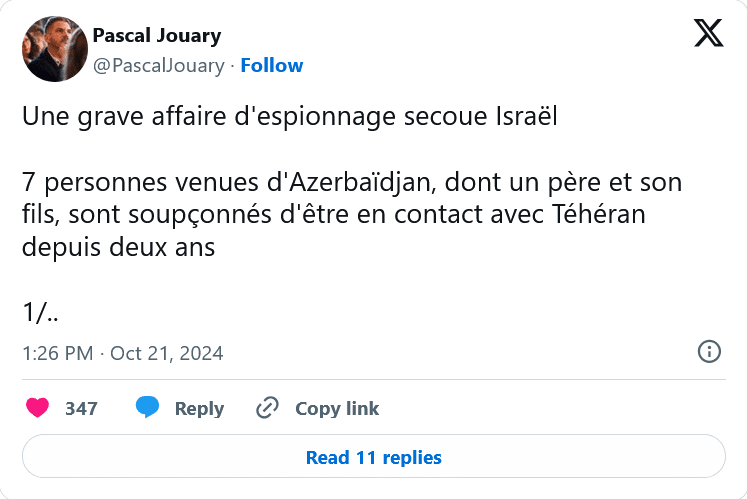 Des personnes venues d&rsquo;Azerbaidjan impliquées dans une affaire d&rsquo;espionnage en Israël