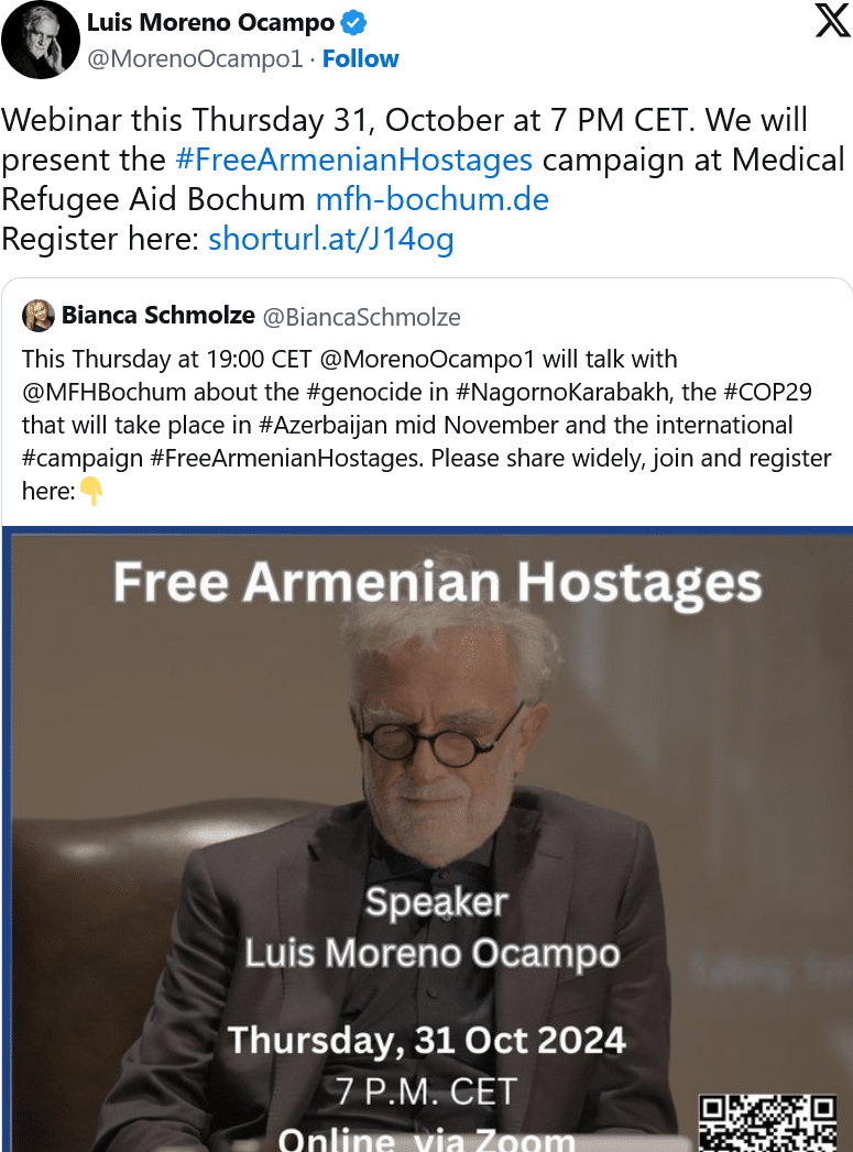 Webinar jeudi à 19 h sur la campagne pour la libération des otages arméniens