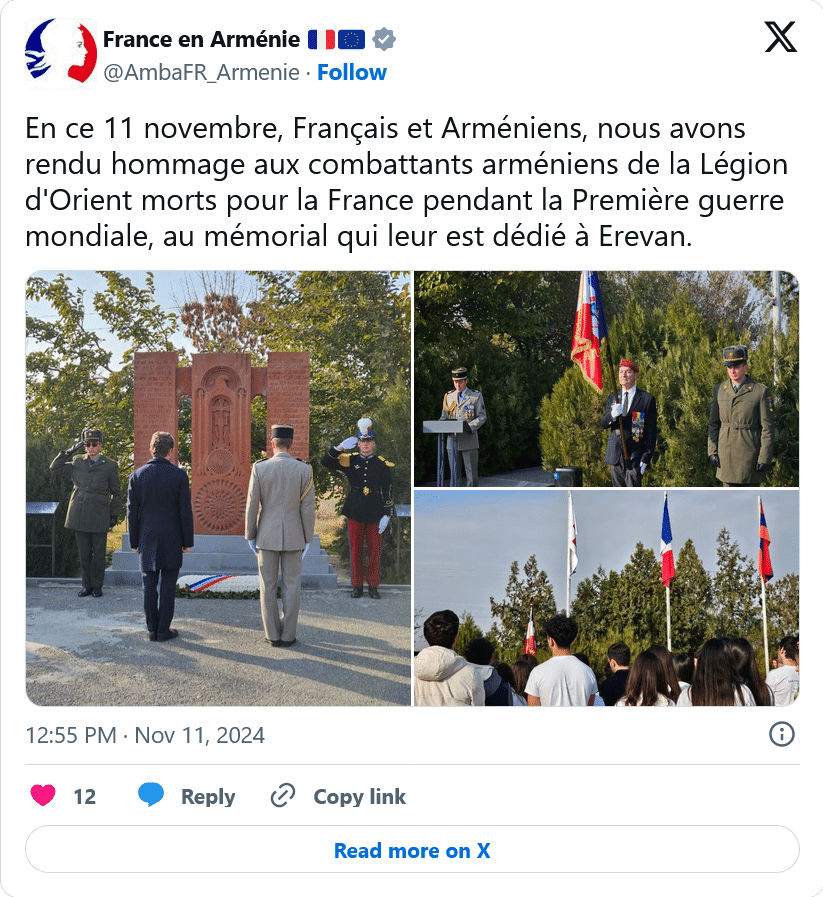 Hommage aux combattants arméniens de la Légion d&rsquo;Orient morts pour la France