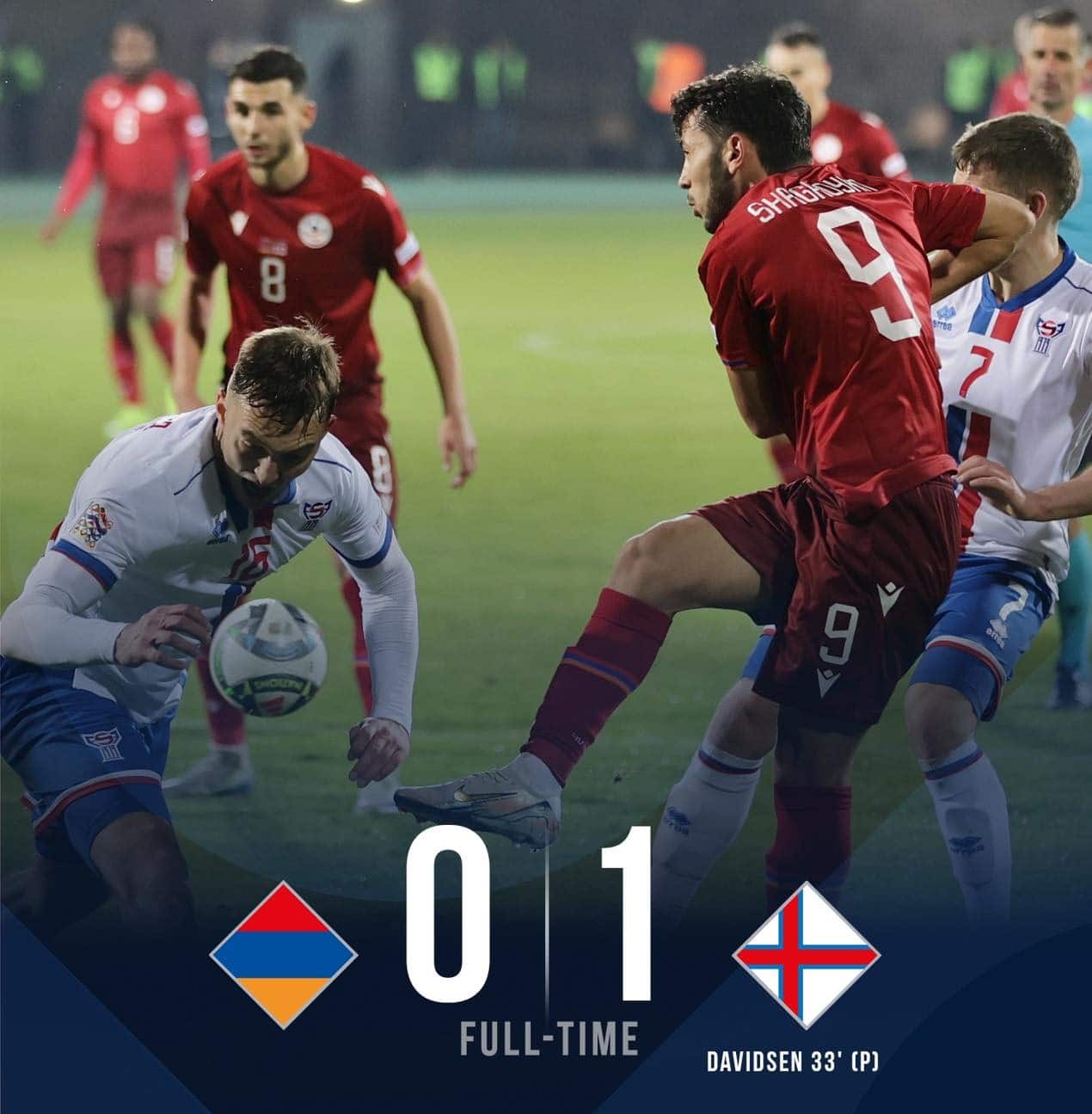 L&rsquo;Arménie a perdu contre les Îles Féroé à domicile (0-1)