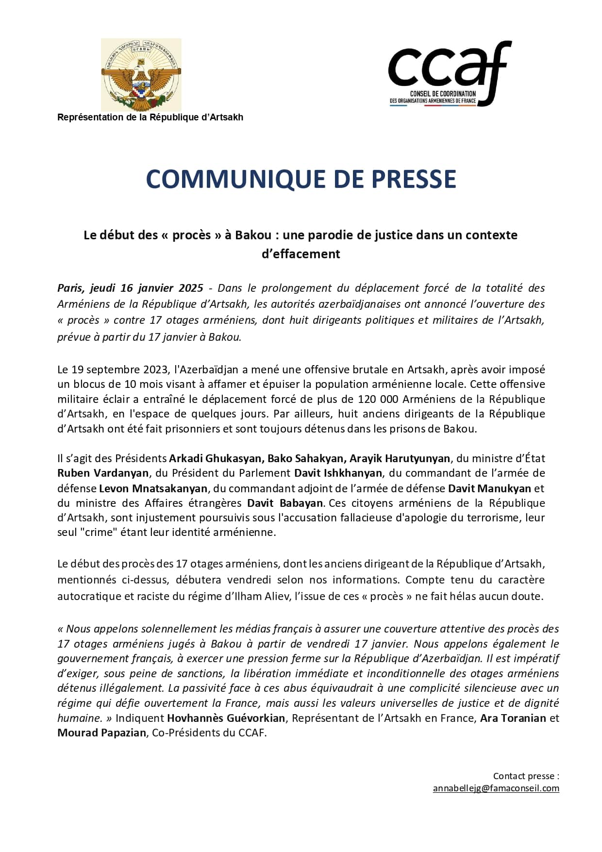 Le début des « procès » à Bakou : une parodie de justice dans un contexte d&rsquo;effacement