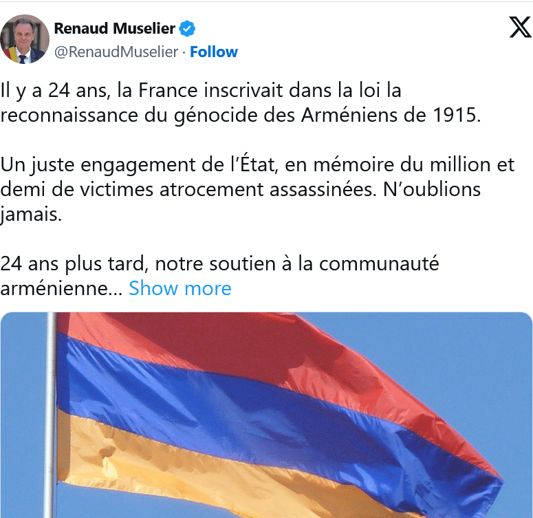 R. Muselier : 24 ans plus tard, notre soutien à la communauté arménienne reste intact