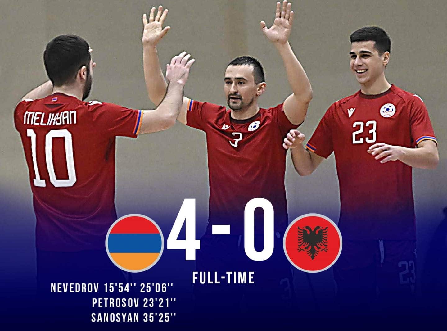 L’Arménie s’impose 4-0 face à l’Albanie lors du 3e tour des Qualifications de l’Euro 2026 de futsal, la sélection arménienne est leader du group 6