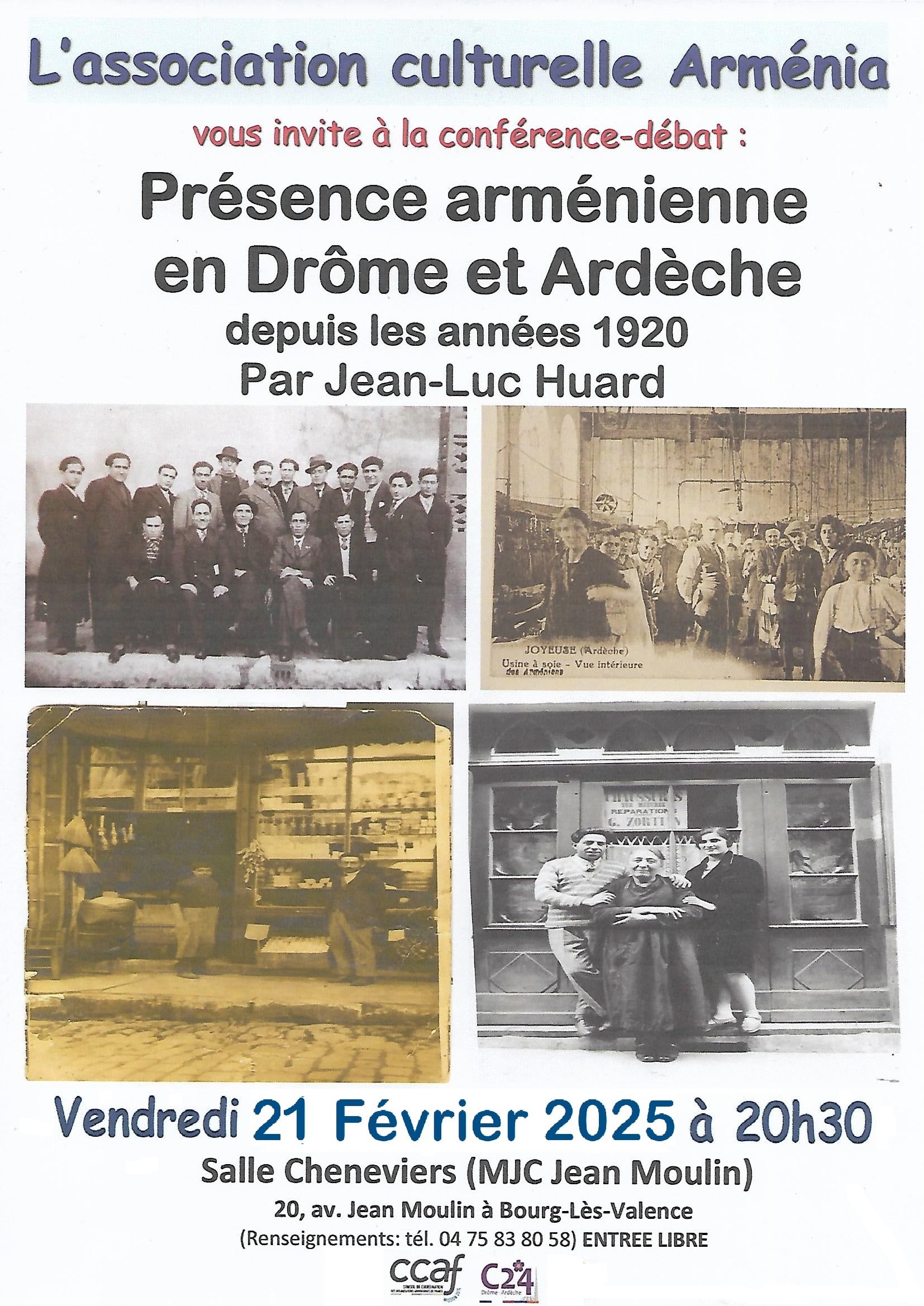 « Présence arménienne en Drôme et Ardèche depuis les années 1920 » conférence de Jean-Luc Huard organisée par « Arménia » ce vendredi à Bourg-Lès-Valence