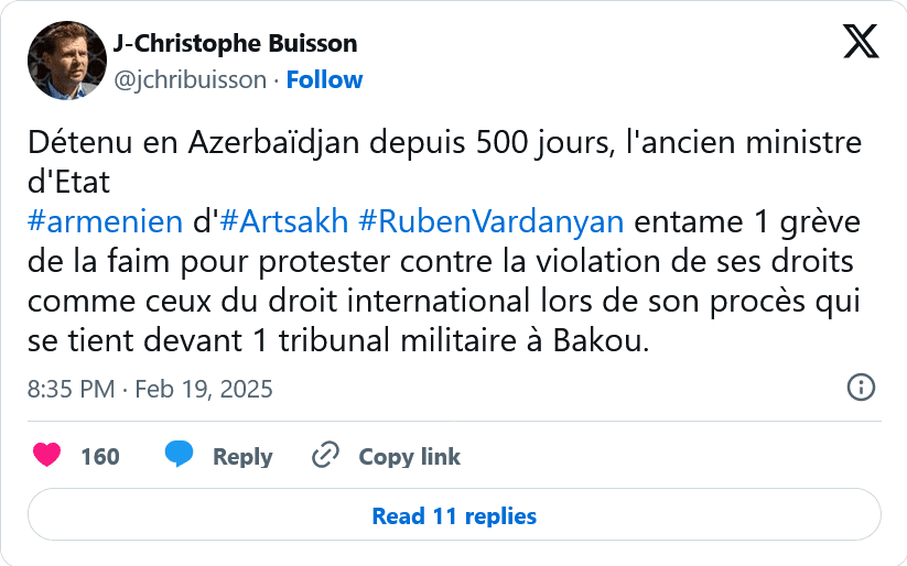 J.C. Buisson  la grève de la faim de R. Vardanyan