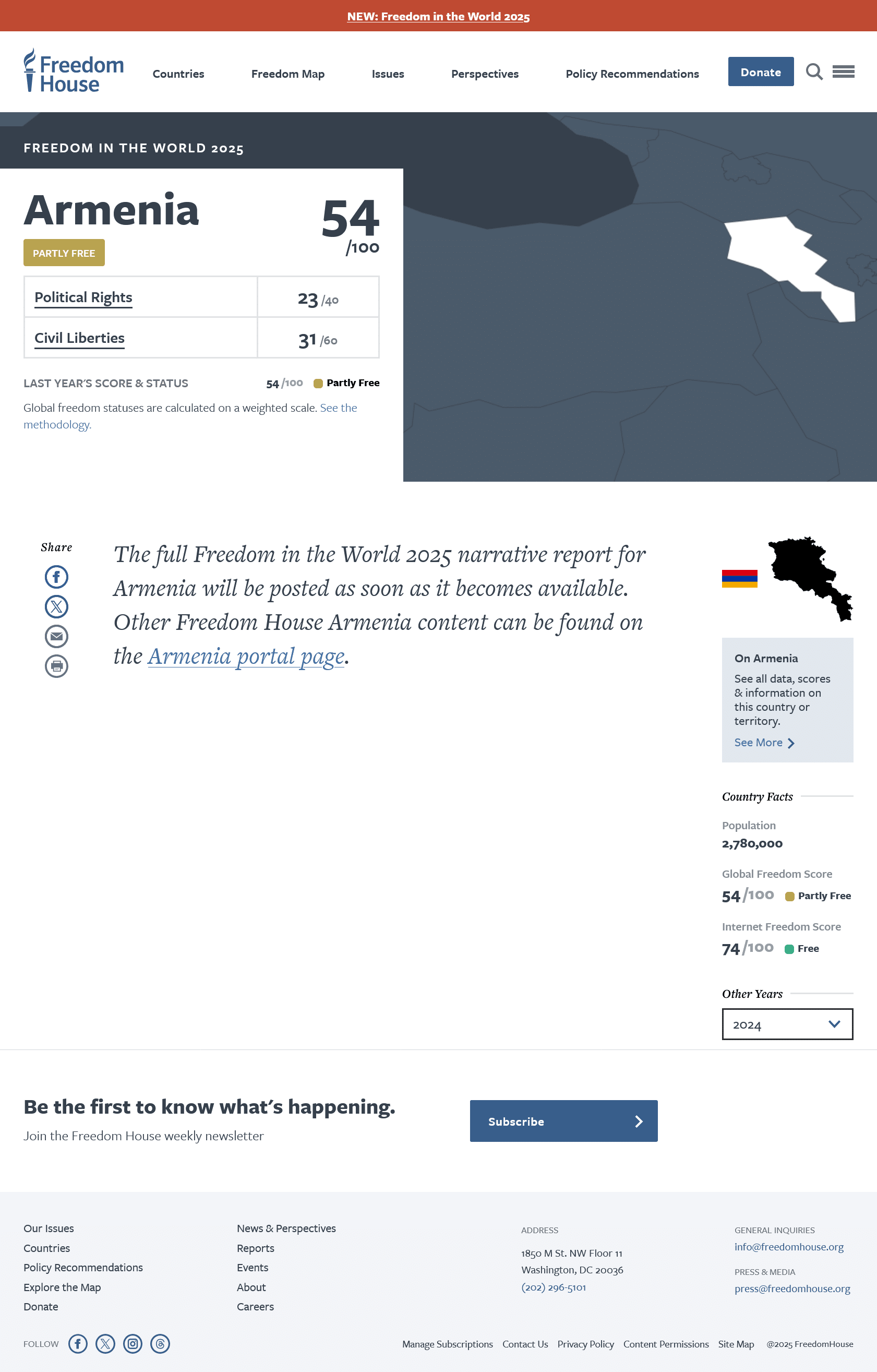 Freedom House 2025 : l&rsquo;Azerbaidjan  » pire des pires » Etats, l&rsquo;Arménie qualifiée de  » partiellement libre »