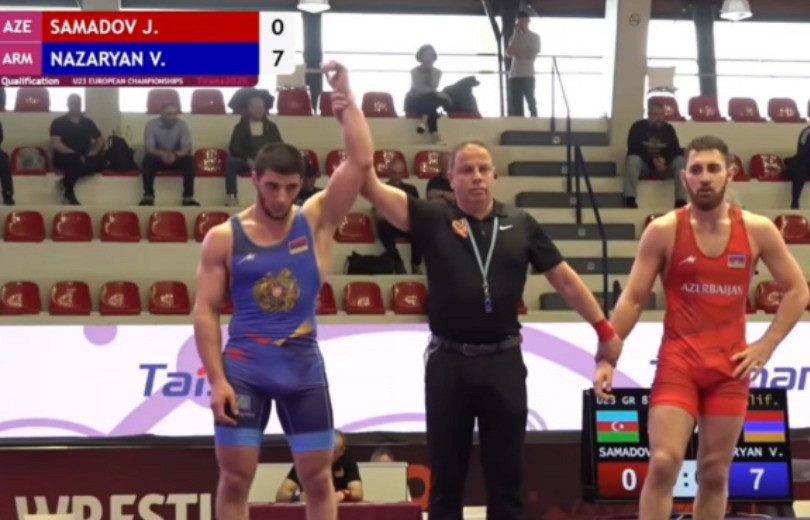 Le lutteur Vigen Nazaryan (Arménie) s’impose 7-0 sur un Azerbaïdjanais dans les éliminatoires des Championnats d’Europe U23 de lutte gréco-romaine