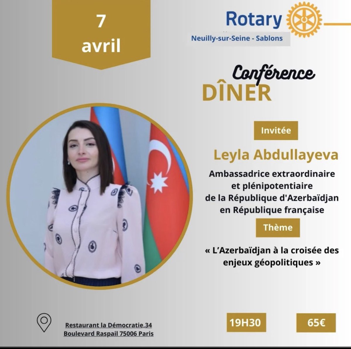 Franck Papazian : le Rotary de Neuilly/Seine invite scandaleusement l&rsquo;ambassadrice d&rsquo;Azerbaïdjan