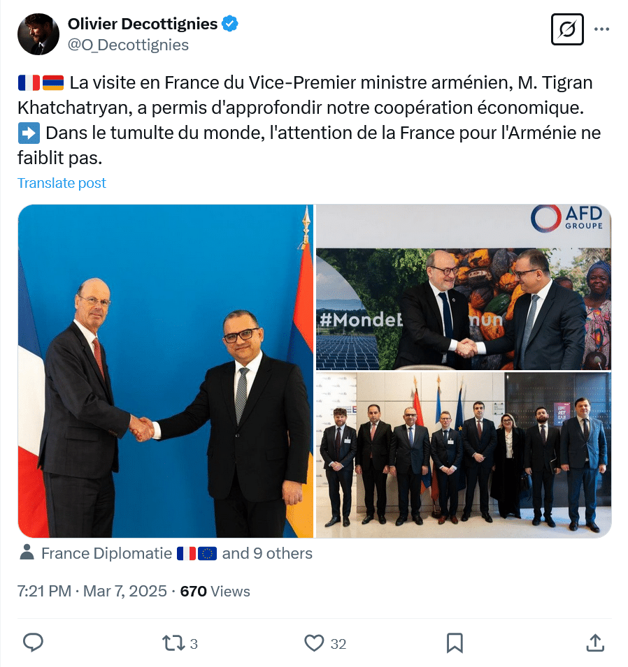 O. Decottignies : l&rsquo;attention de la France pour l&rsquo;Arménie