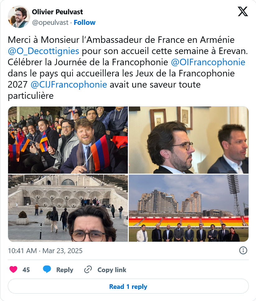 O. Peulvast : Merci à Monsieur l’Ambassadeur de France en Arménie @O_Decottignies