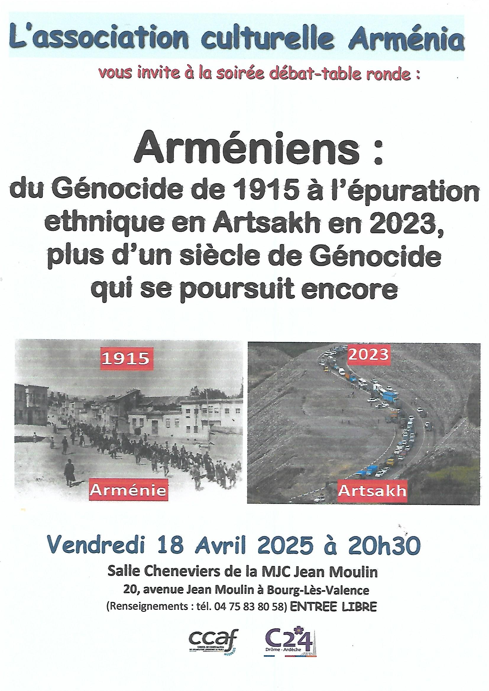 Débat d’« Arménia » sur le génocide des Arméniens qui continue 110 ans après 1915 ce vendredi 18 avril à Bourg-Lès-Valence