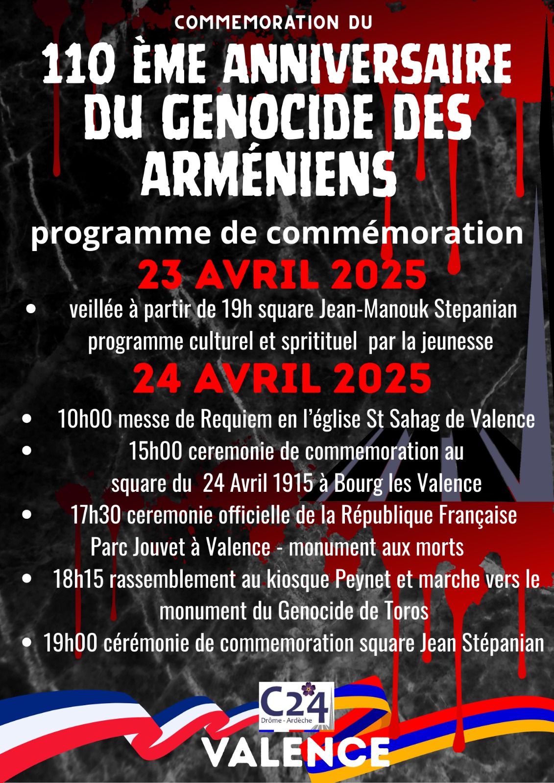 Le 110e anniversaire du Génocide des Arméniens à Valence, les affiches du C24