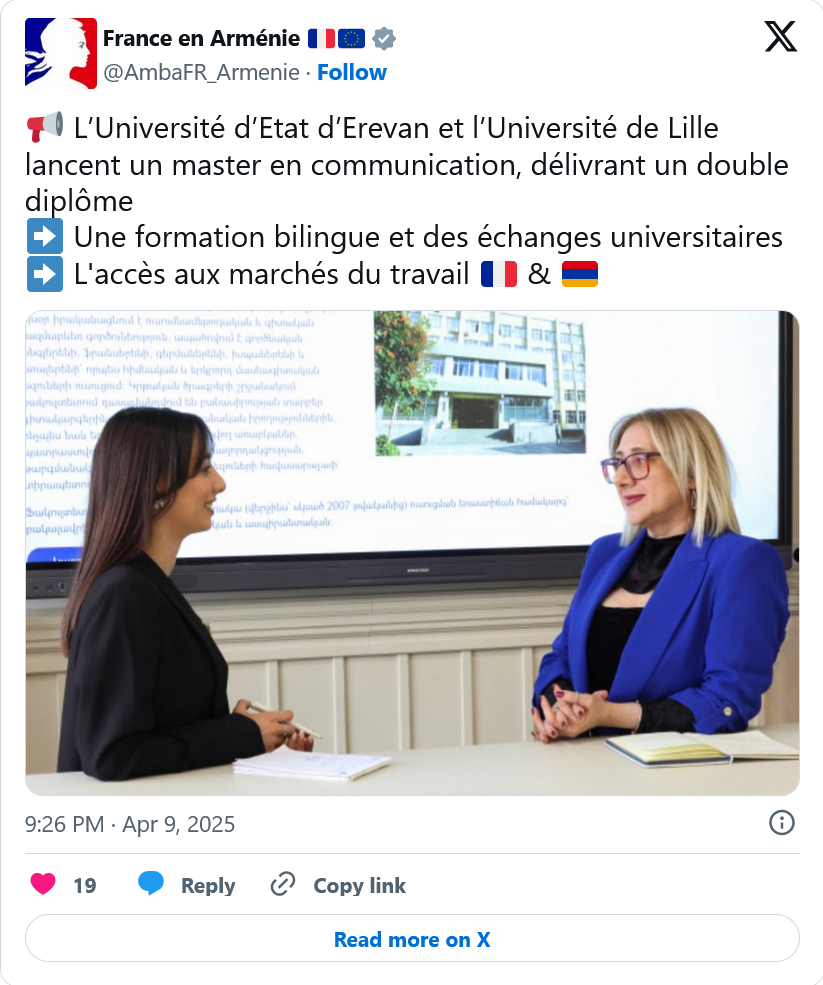 France en Arménie : Master en communication Erevan-Lille