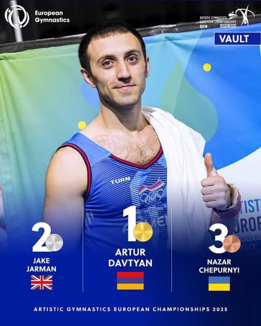 Arthur Davtyan offre à l’Arménie un titre de triple champion d&rsquo;Europe de gymnastique au saut de cheval à Leipzig en Allemagne