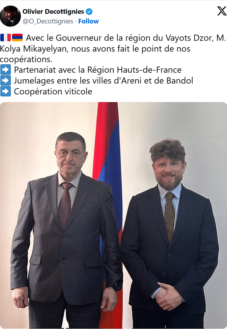 O. Decottignies : Avec le gouverneur de la région de Vayots Dzor