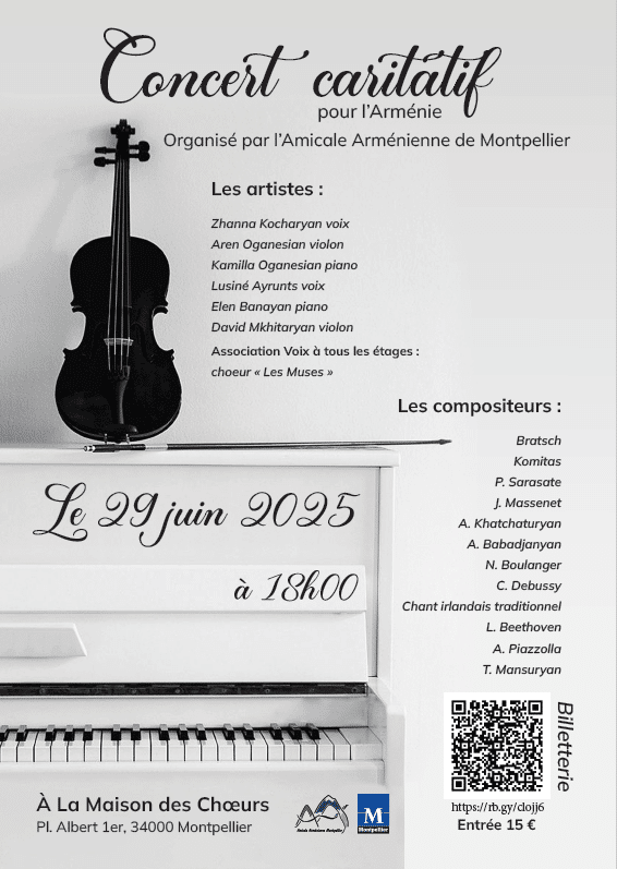 Concert caritatif pour l&rsquo;Arménie à Montpellier le 29 juin