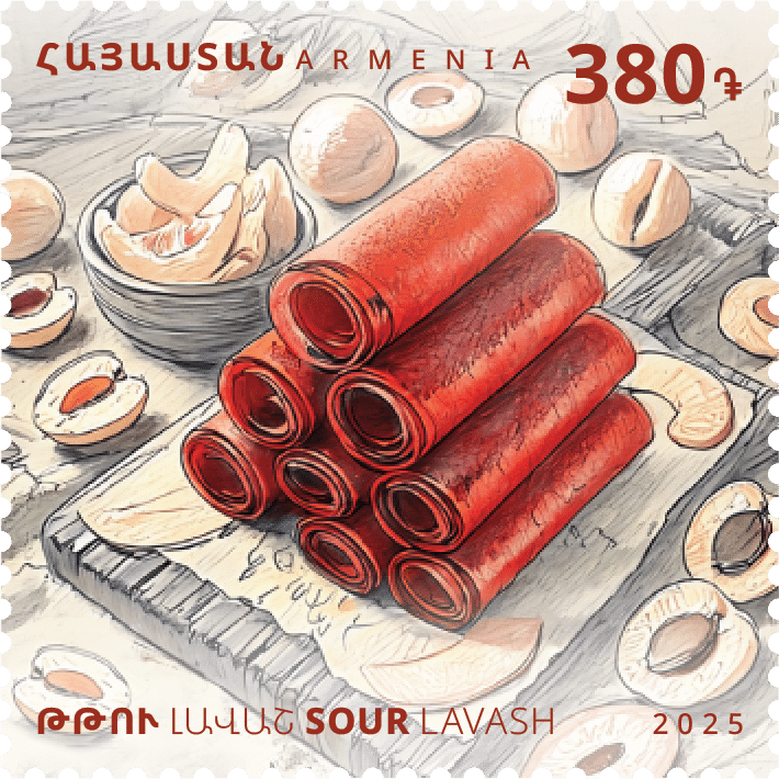 Dans la série de la « Cuisine traditionnelle arménienne », la poste d’Arménie émet un timbre-poste dédié au lavash aigre