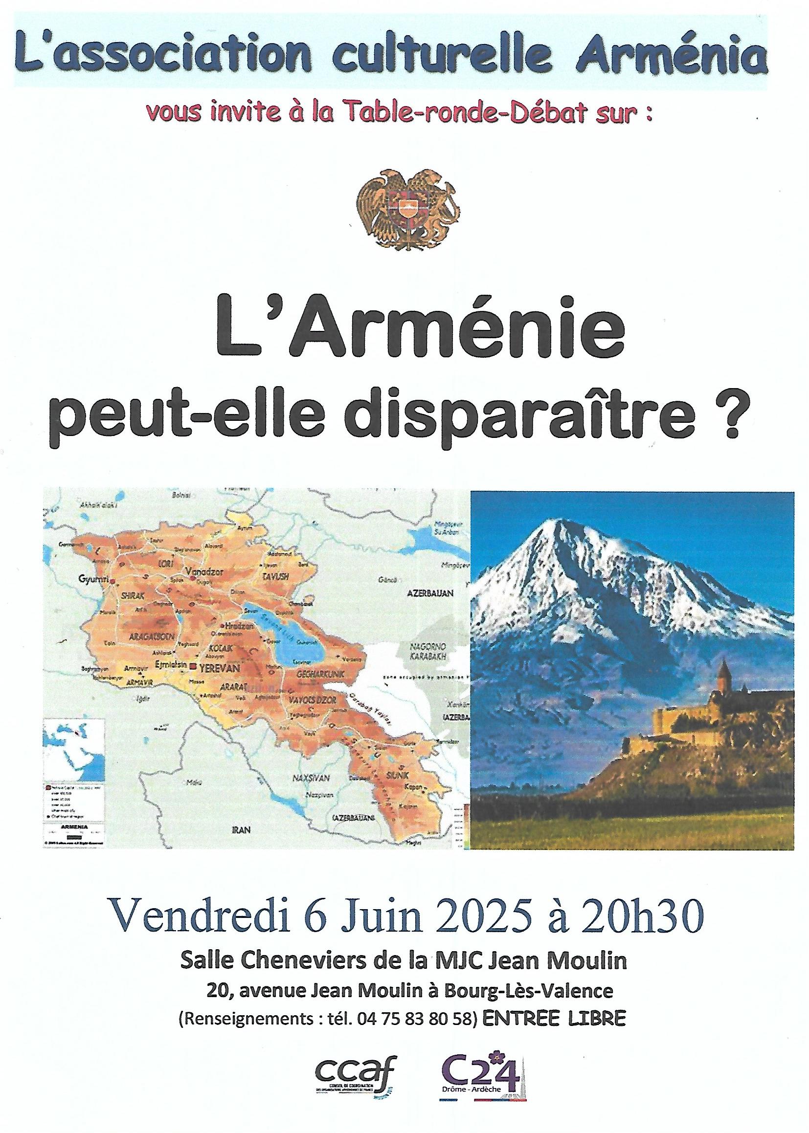 Prochain débat d&rsquo;« Arménia » vendredi 6 juin à Bourg-Lès-Valence : l’Arménie peut-elle disparaître ?