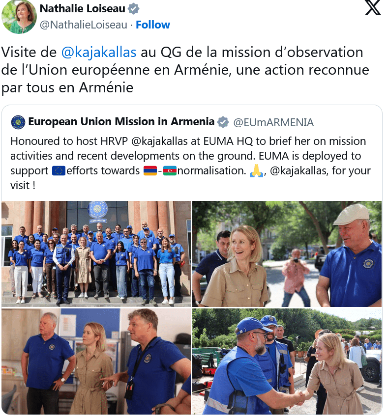 N. Loiseau : Visite de @kajakallas  au QG de la mission d’observation de l’Union européenne en Arménie