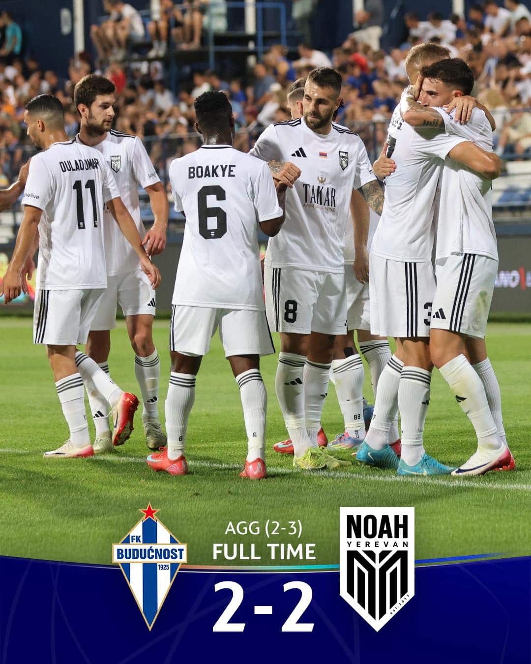 Le champion d’Arménie « Noah » Yerevan a fait match nul contre « Budučnost » et s&rsquo;est qualifié pour deuxième tour des qualifications de la Ligue des Champions
