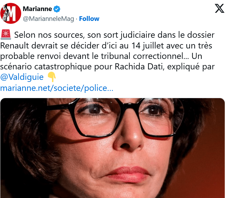 Marianne :  Un scénario catastrophique pour Rachida Dati