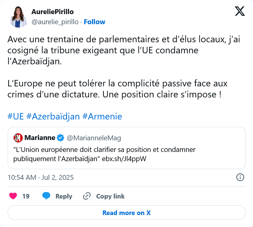 A. Pirillo : J’ai cosigné la tribune exigeant que l’UE condamne l’Azerbaïdjan