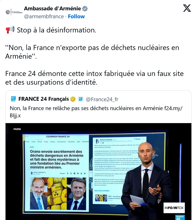 Ambassade d&rsquo;Arménie en France : Non à la désinformation !