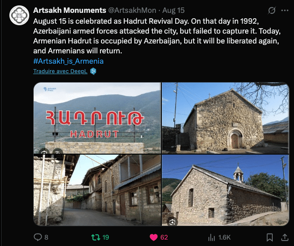 Artsakh Monument : Le 15 août est célébré comme le jour de la libération de Hadrut.